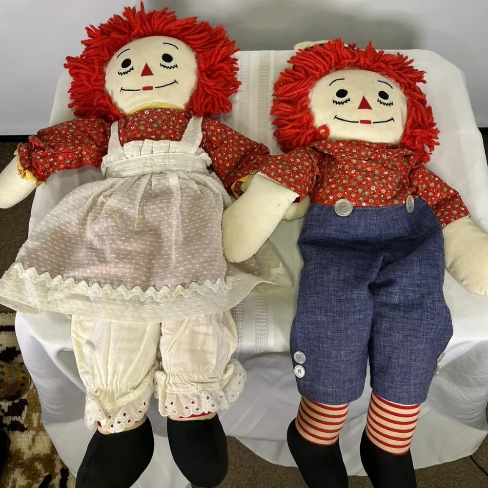 Vintage 60s 70s Raggedy Ann & Andy Plush Dolls Knickerbocker 26